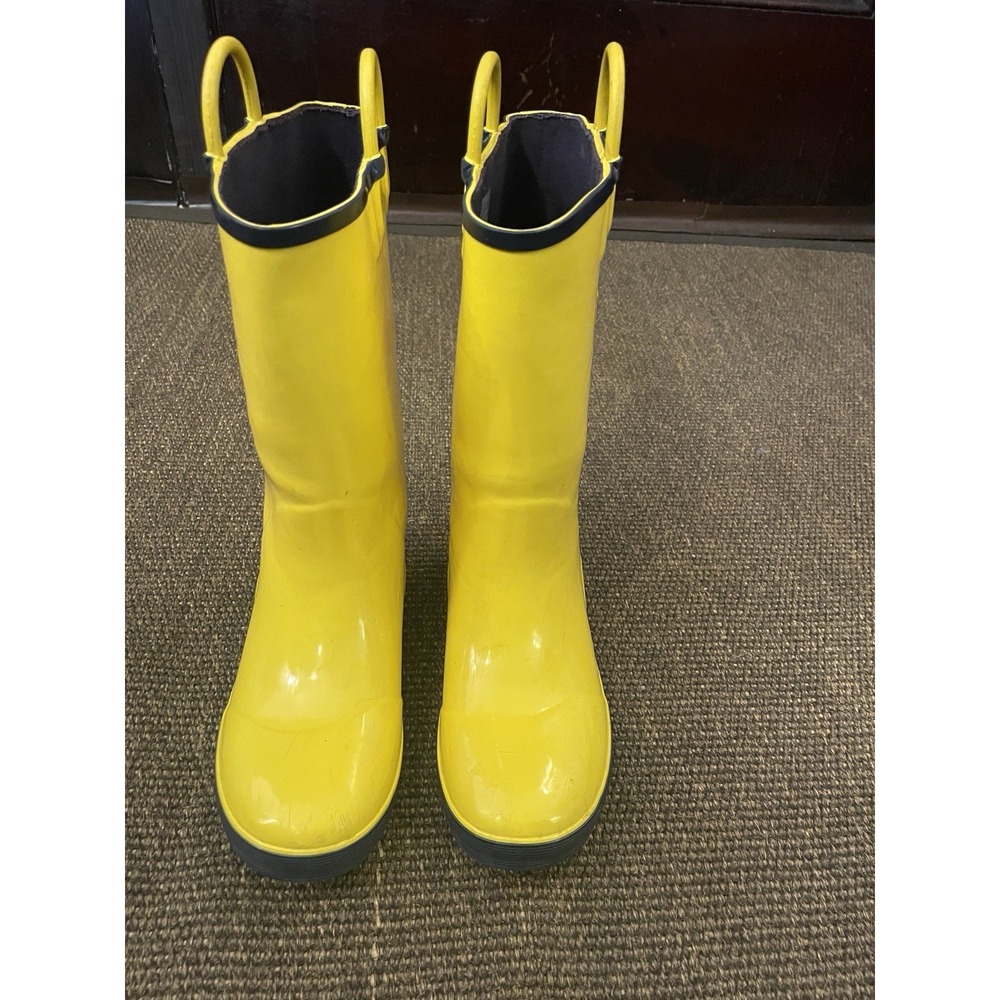 L.L. Bean Yellow Waterproof Rubber Rain Boots Kids Size 3 Pull Tab Flat Heel
